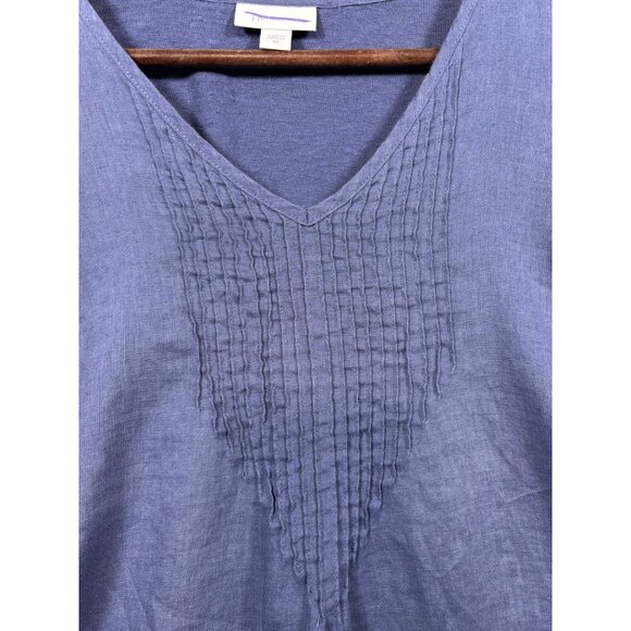 J. Jill Blue V-Neck Tunic Top XS 100% Linen 3/4 Sleeves‎ Textured Front - Picture 3 of 6